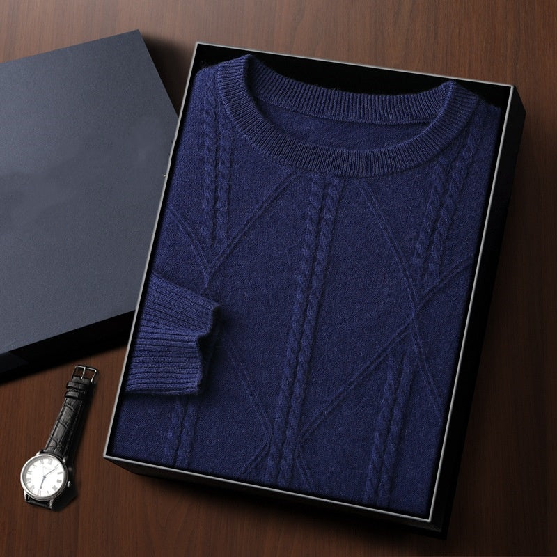 Autumn And Winter New Round Neck Diamond Lattice Twisted Cashmere Men's Sweater