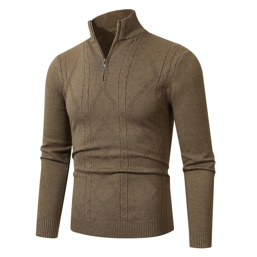 Rhombus Men's Casual Stand Collar Long Sleeve Half Zipper Sweater