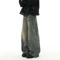Washed Distressed Stitching Jeans Men's Straight Loose Wide-leg Pants
