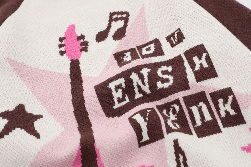 Loose Color Matching Jacquard Round Neck Knitted Sweater
