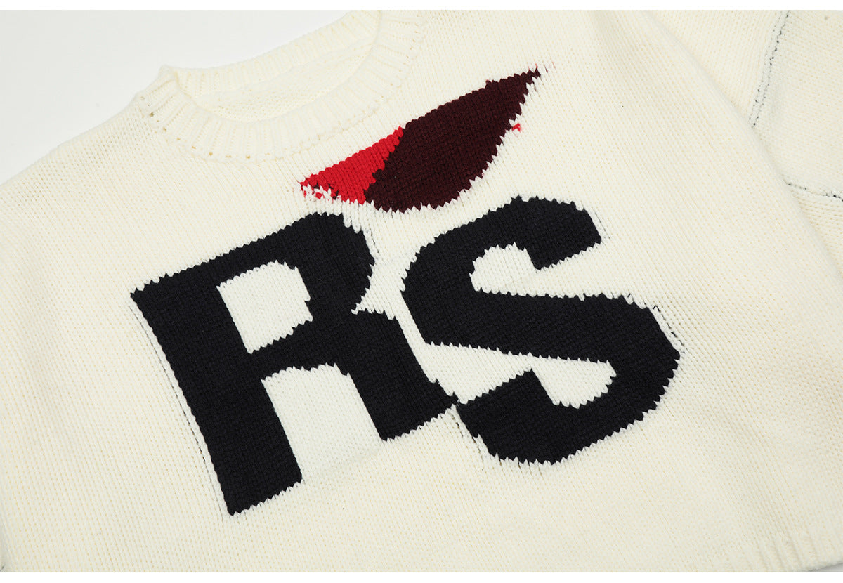 Short Long Sleeve Loose-fitting Pullover Round-neck Knitted Sweater