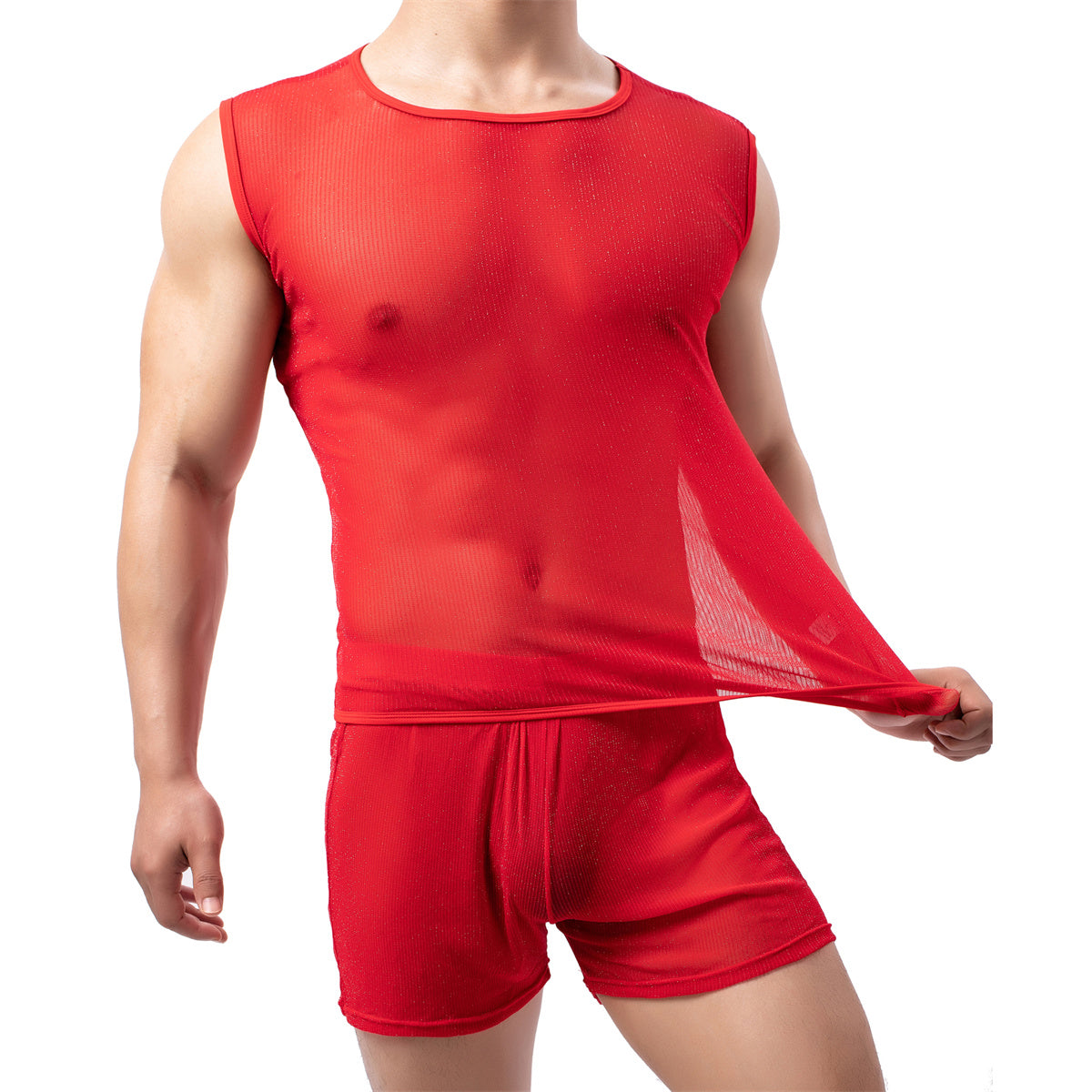 Men's Ice Silk Mesh Lace Transparent Vest
