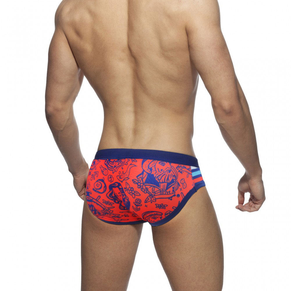 Men's Striped Front And Back Cartoon Patchwork Briefs