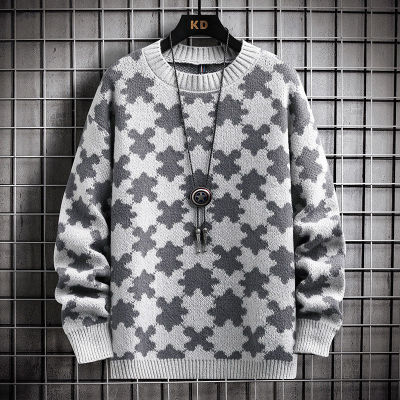 Puzzle Jacquard Half High Neck Men's Loose Casual Sweater
