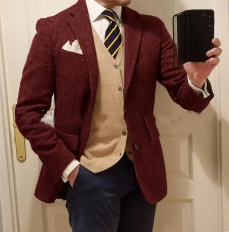Men's Suit Herringbone Coat Casual Slim Fit