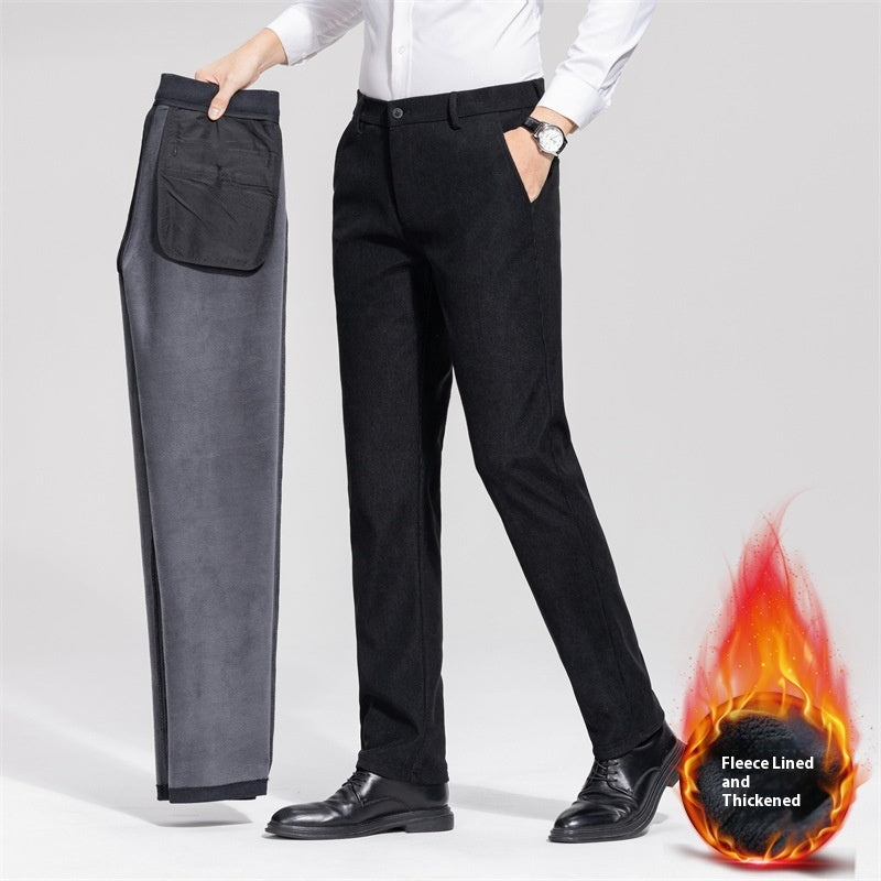 Men's Casual Pants Autumn And Winter Fleece-lined Thickened Suit