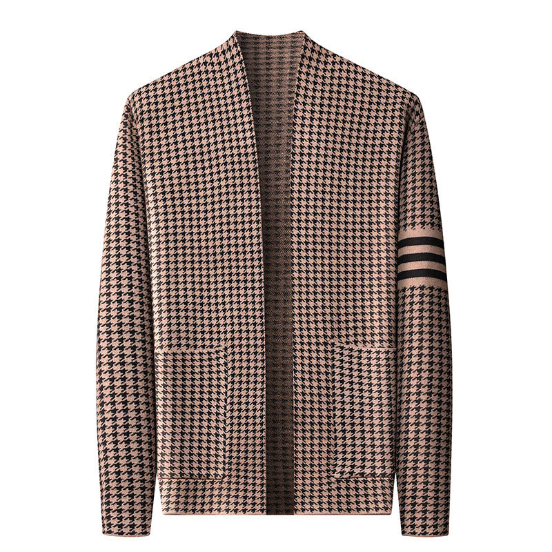 Knitted Cardigan Jacket Semi-scoop Neck Sweater