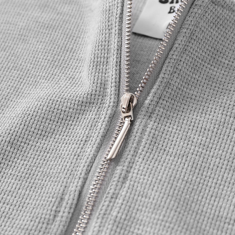 Solid Color Loose Half Long-sleeve Zipper Men