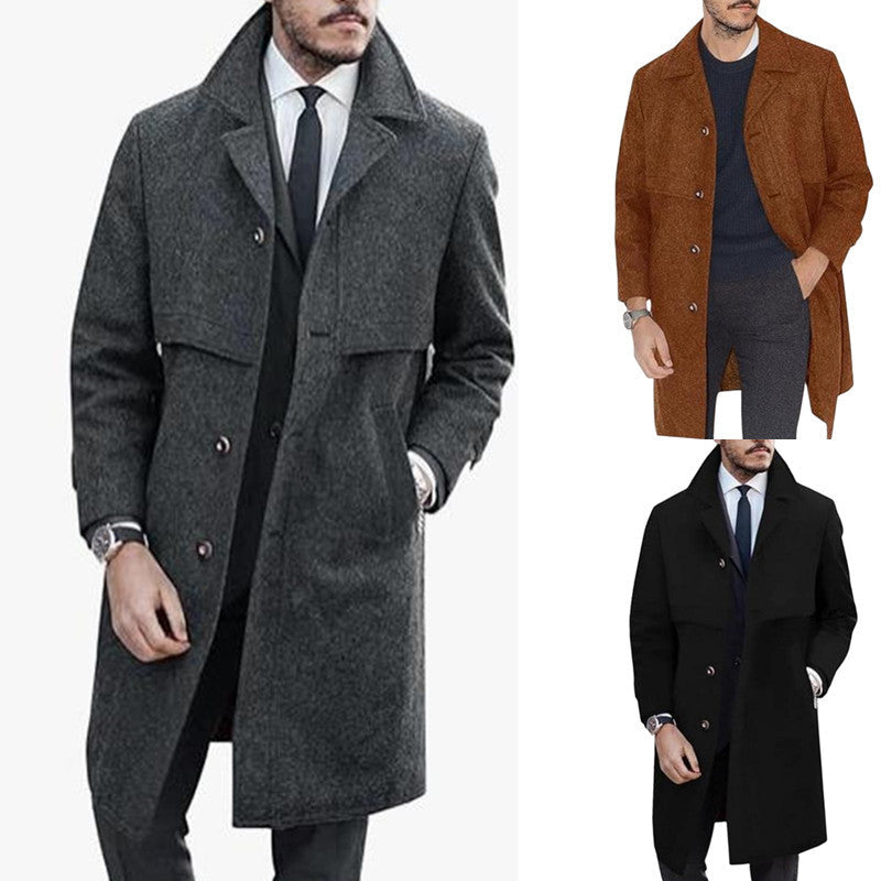 Woolen Men's Coat Plus Size Single Breasted Large Coat