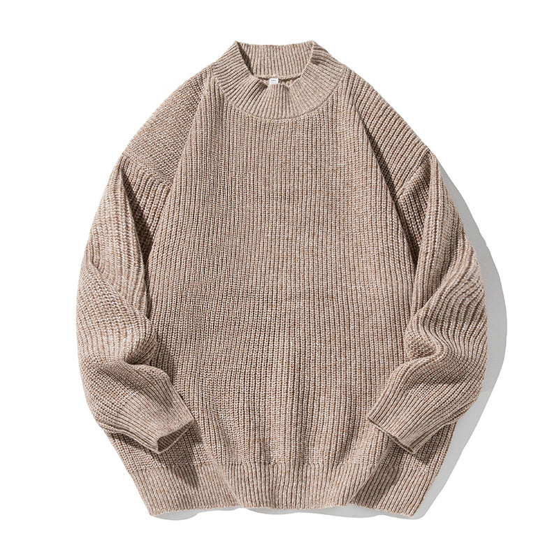 Retro Thick Needle Mock Neck Sweater Autumn And Winter Texture Texture Hemp Dot Jacquard Thickened