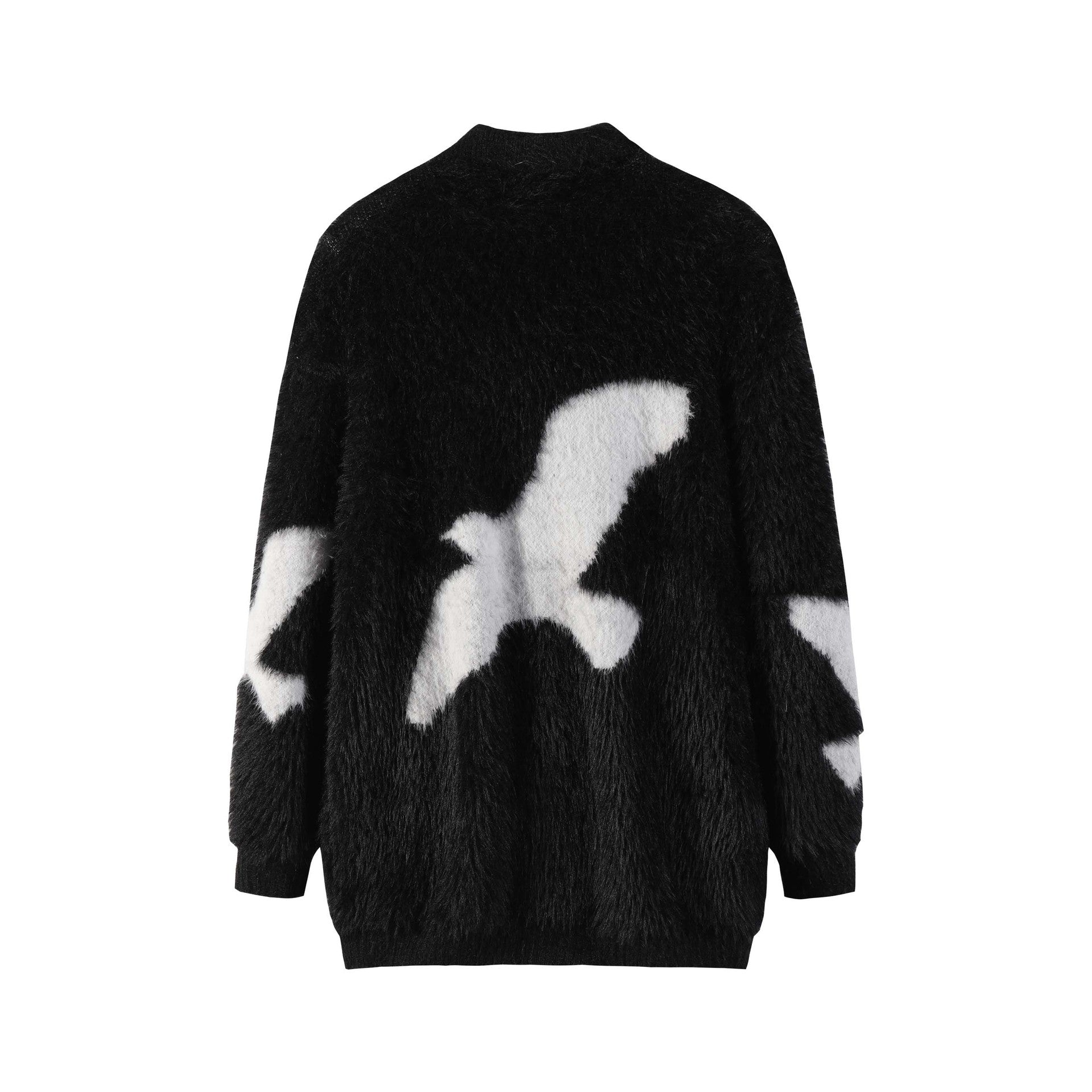 Pigeon Jacquard Furry Lapel Sweater