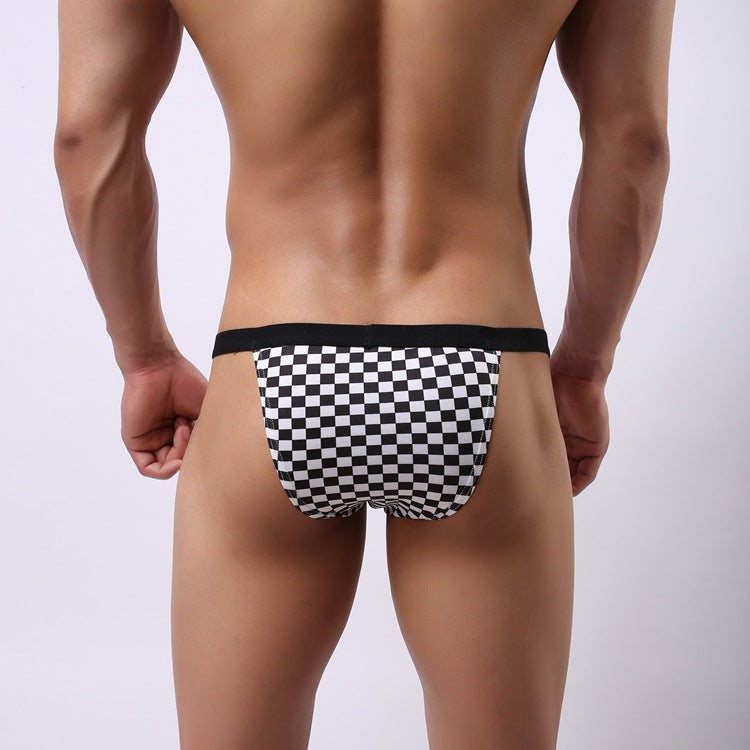 Men's Underwear Black And White Plaid Briefs Plaid Fashion Low Waist Bikini Pants