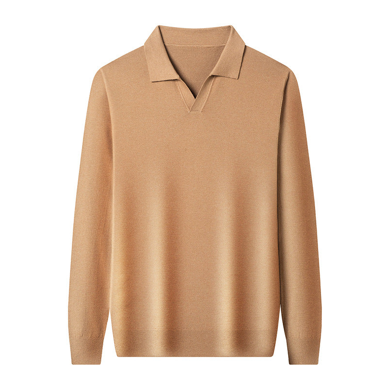 Autumn And Spring Seagull Collar 6 Wool Men's Anti-Pilling Knitted Long Sleeve Polo Shirt