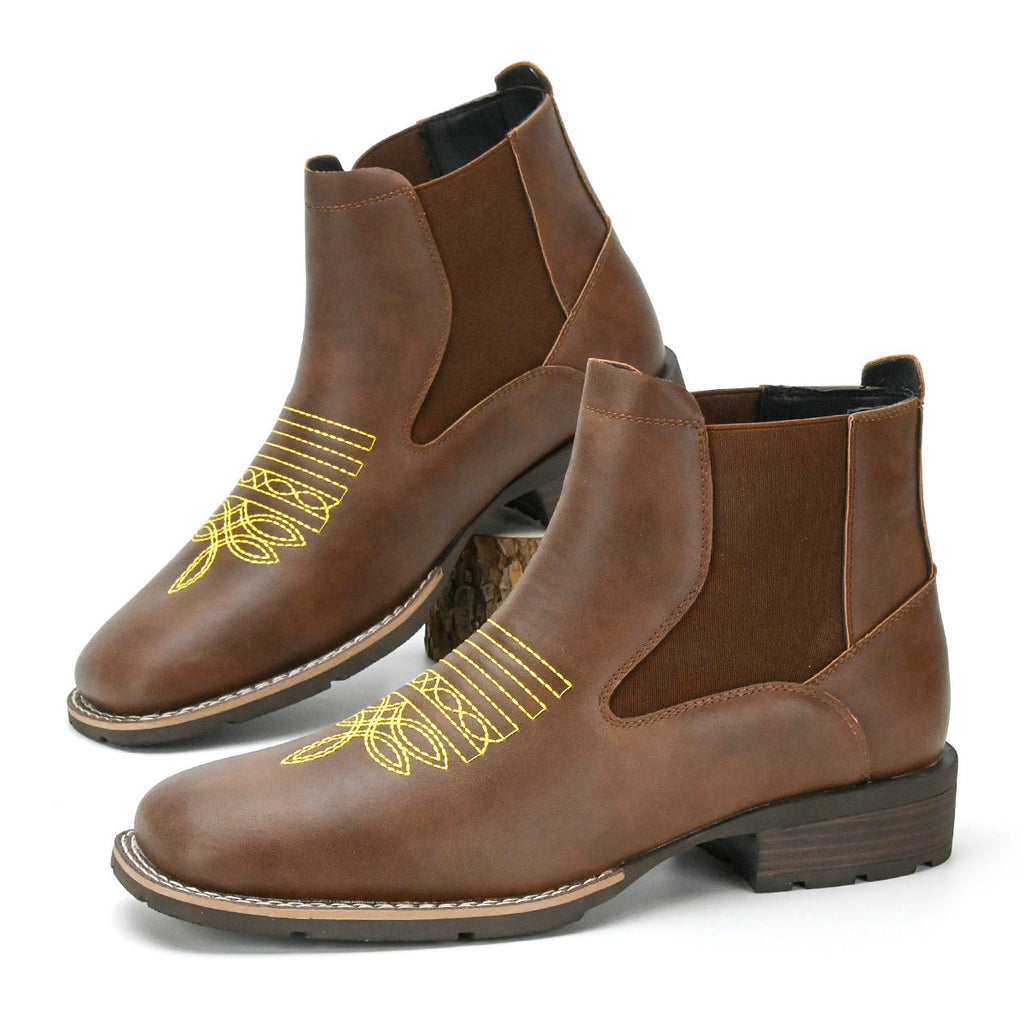 Embroidered Slip-on Chelsea Boots Men's Martin Boots