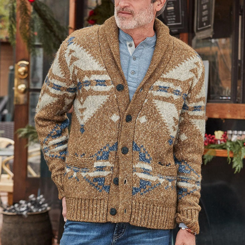 Men's Lapel Long Sleeve Cardigan Mixed Wool