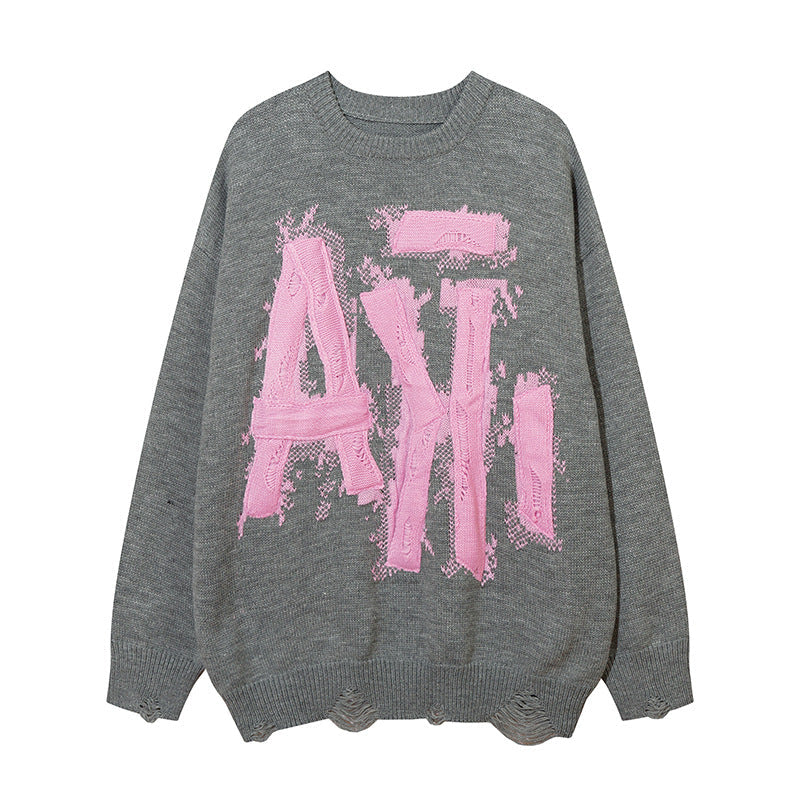 High Street Design Ribbon Woven Letter Sweater