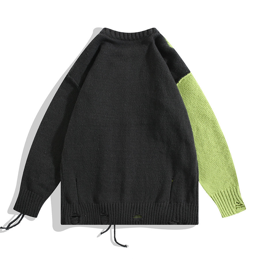 Niche Irregular Stitching Contrast Color Hand-woven Sweater