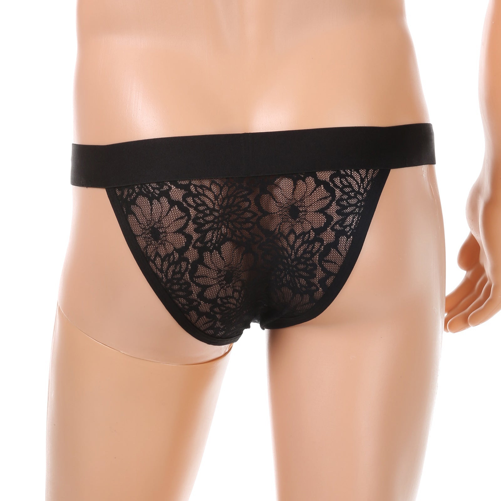 Mens Sexy Lace Low-Rise Thong With Butt-Exposing Design