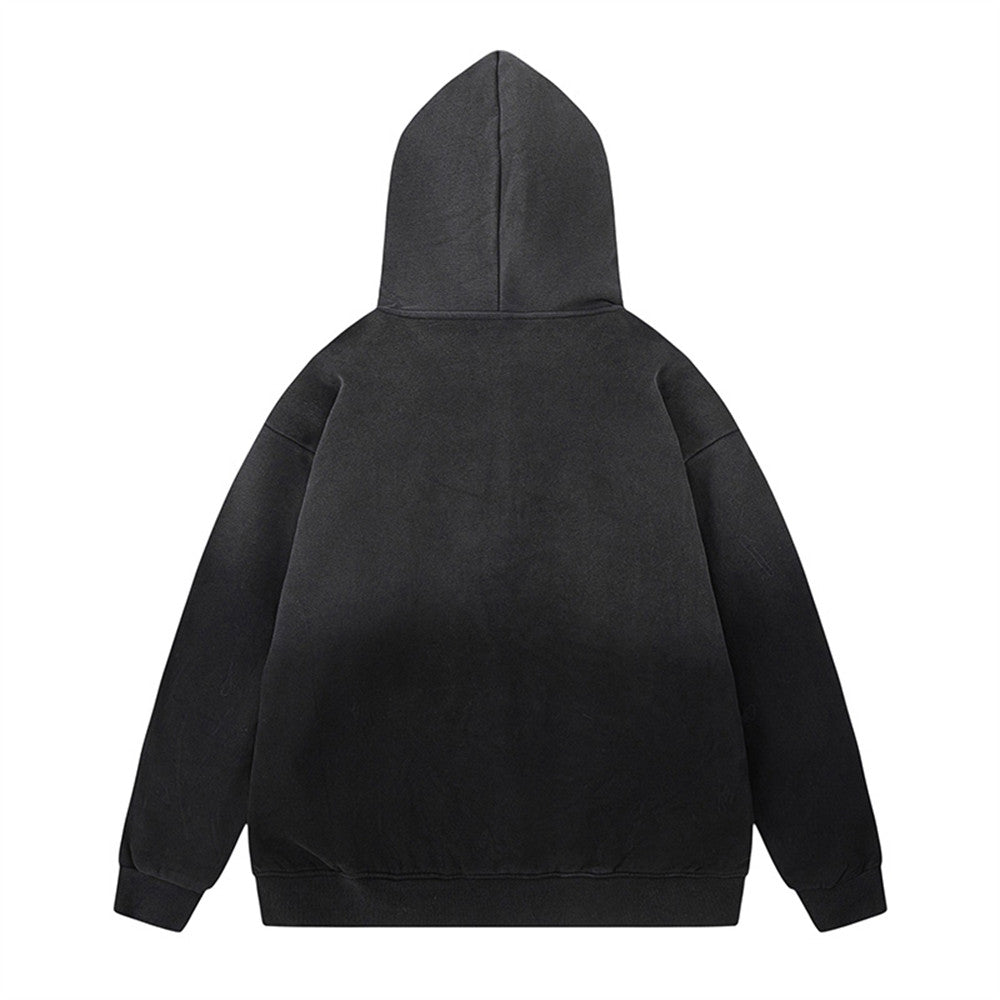 Gradient Paint Embroidery Letters Hooded Fleece Lined Sweater