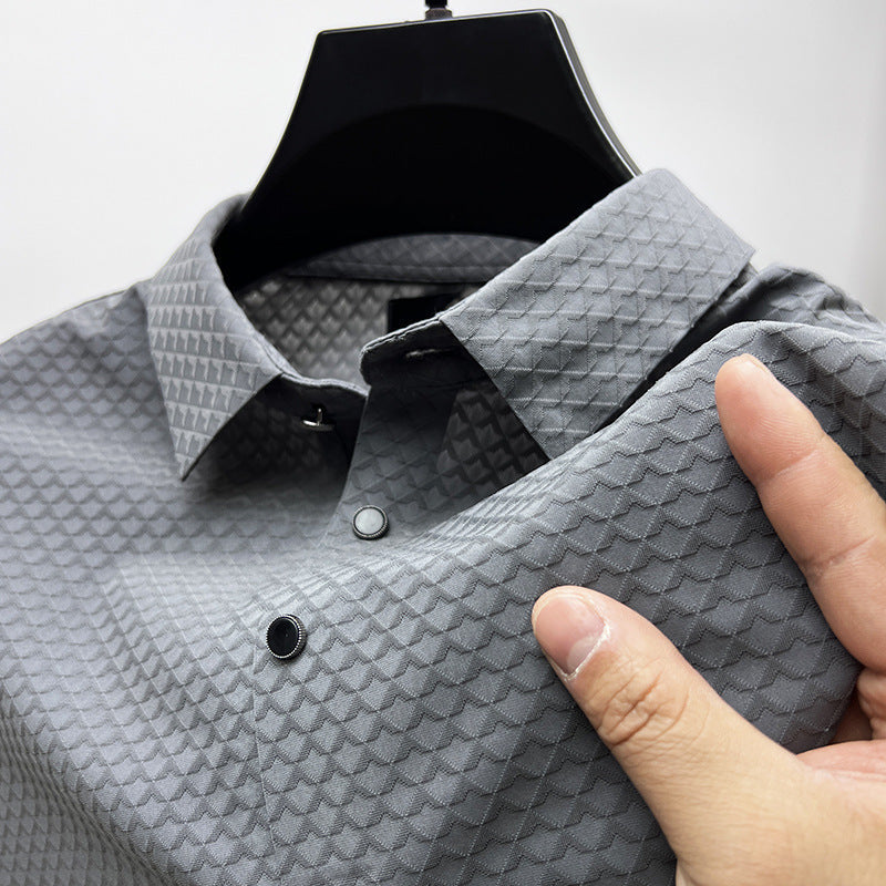 Waffle Ice Silk Short Sleeve T-shirt Men's Shirt Collar Polo Shirt