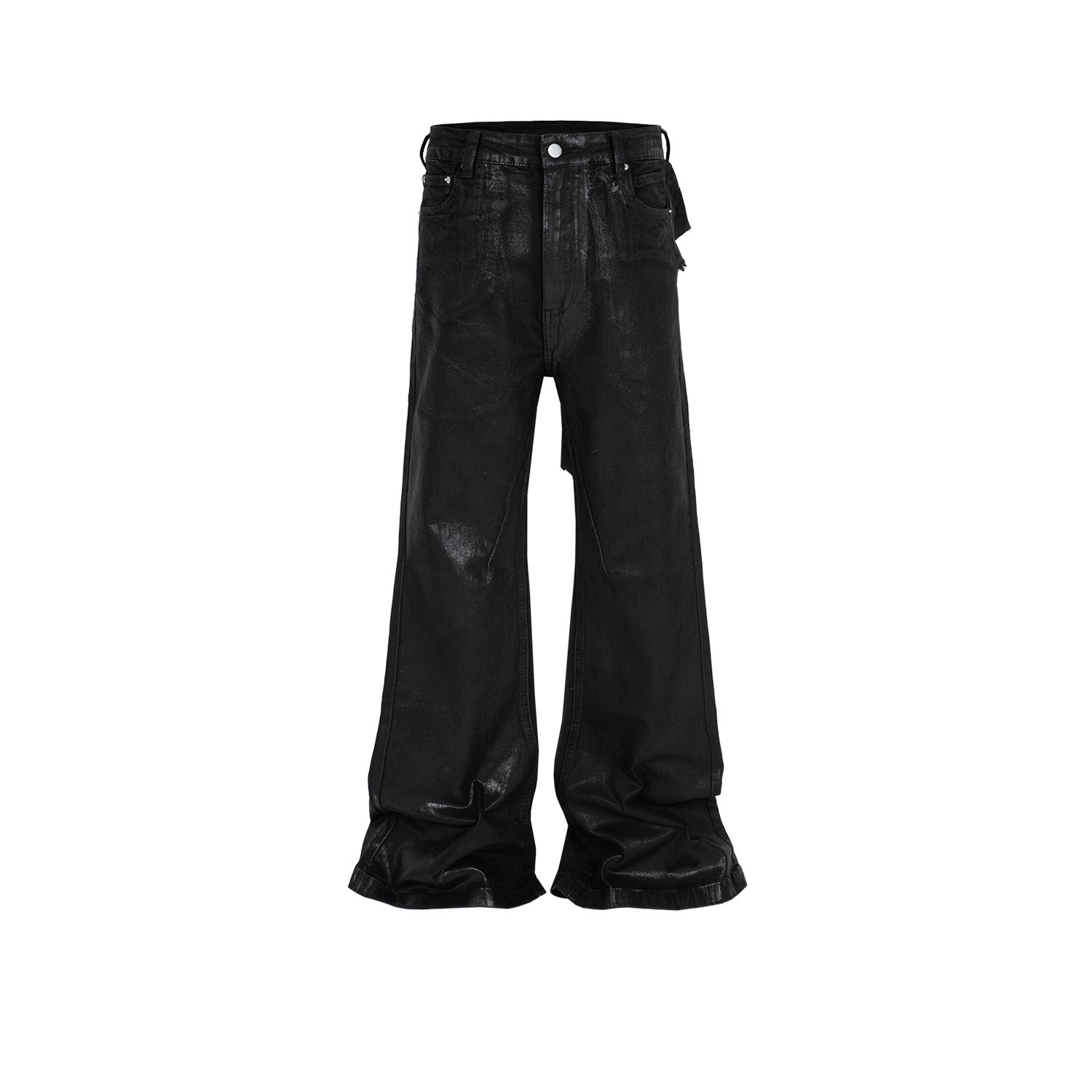 Men's Vinyl Coated Bootcut Trousers Stitching Damaged Jeans