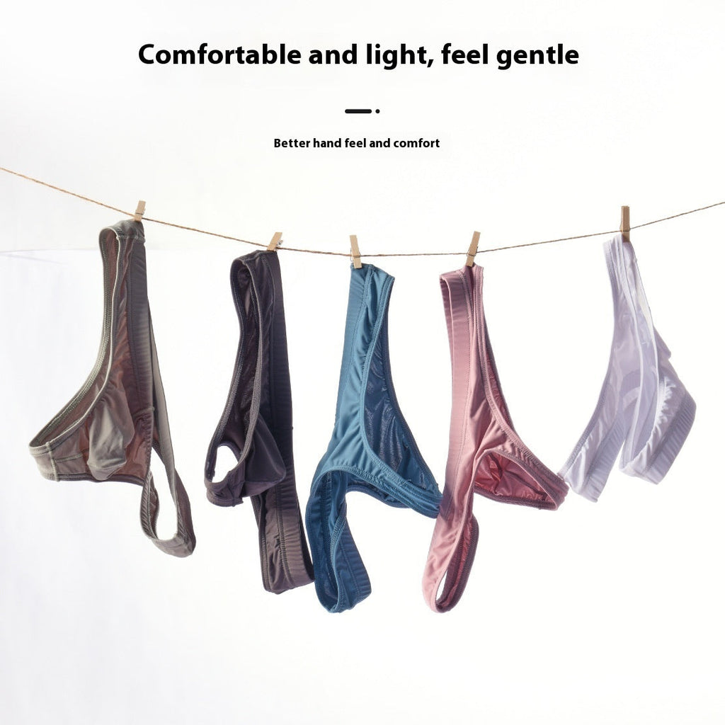 Men's Transparent Ice Silk T-shaped Panties Shorts Plus Size