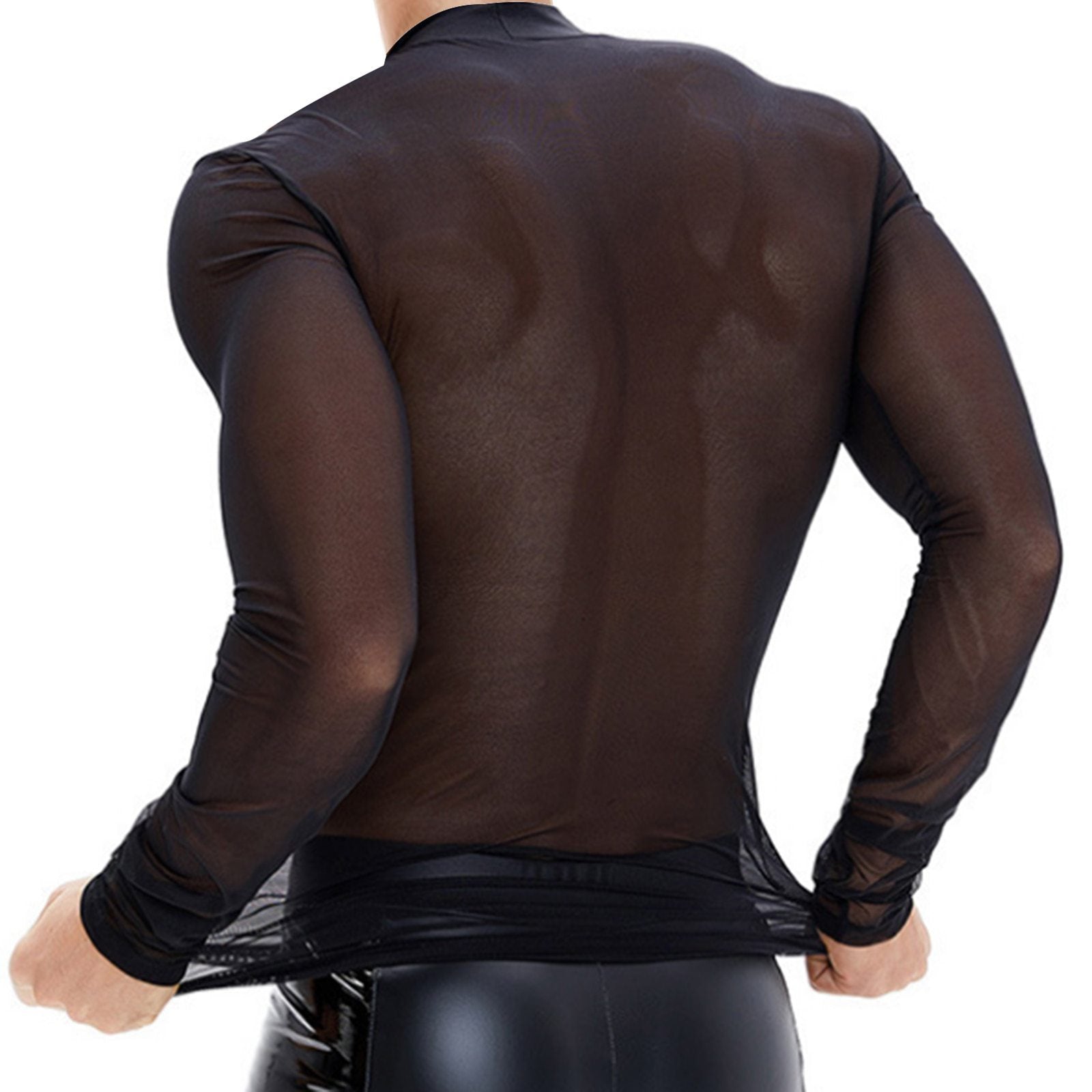 Men's Black Mesh Floral Print Long Sleeve