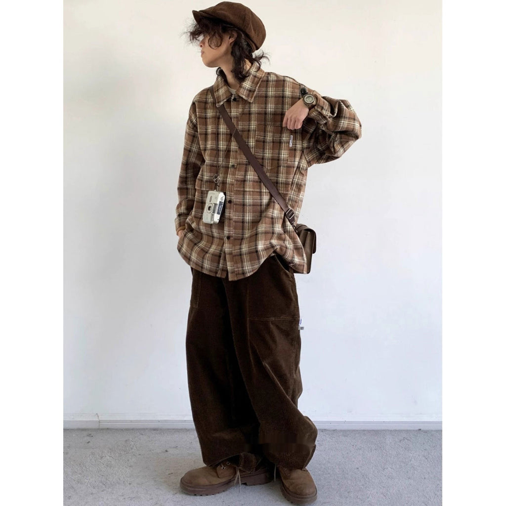 Retro Plaid Shirt For Boys Autumn And Winter New Loose Long Sleeve Neutral Shirt Coat