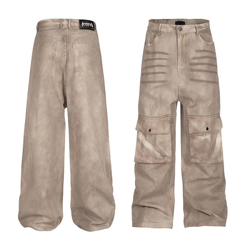 Marble Dark Straight Loose A- Line Casual Pants
