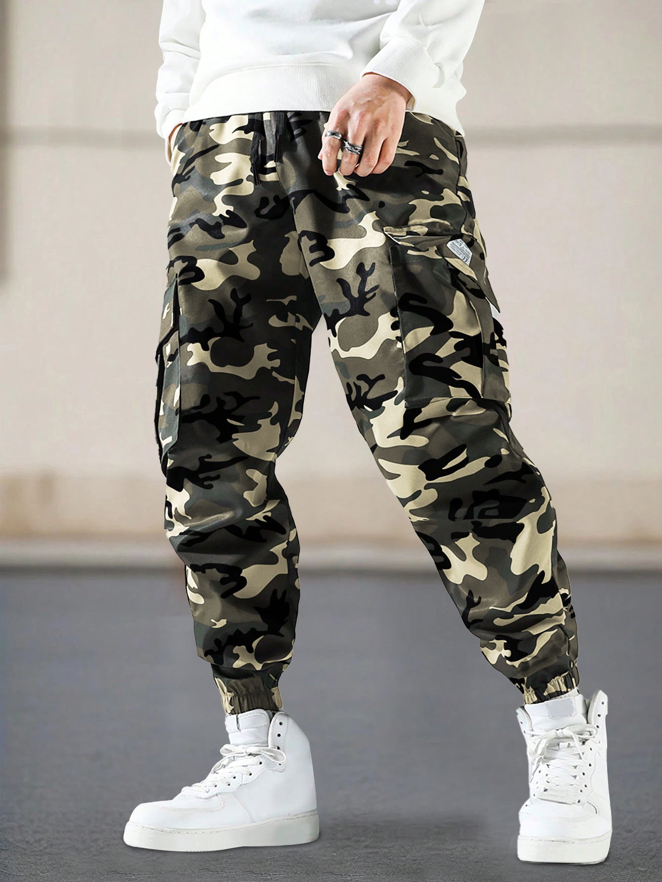 Men's Fashion Camouflage Work Pants With Side Pockets Casual Regular
