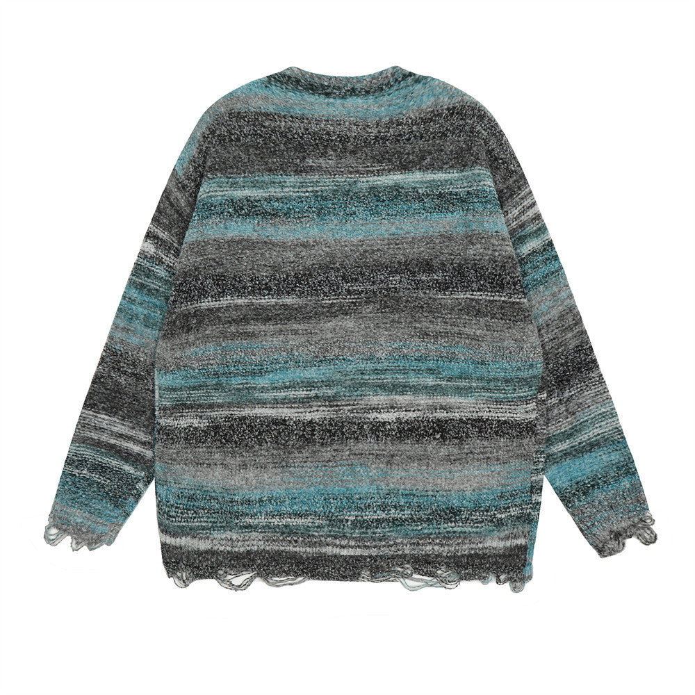 Gradient Rendering Striped Sweater Jacket