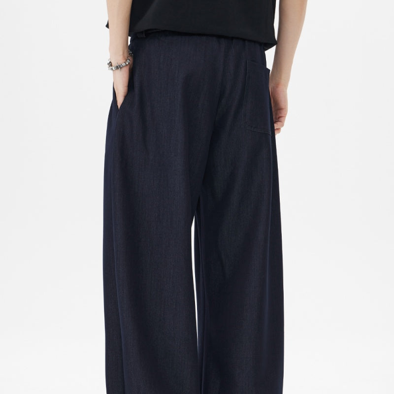 Bamboo Textured Curved Knife Casual Pants With Drape And Floor-sweeping Style