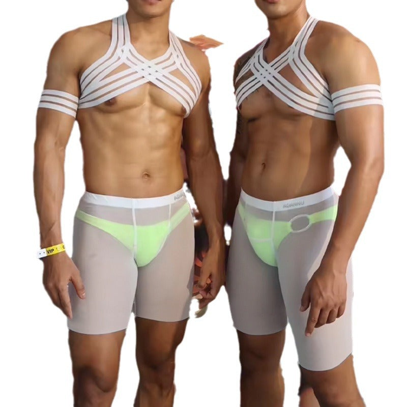 Men's Transparent Mesh Boxers Solid Color Underwear