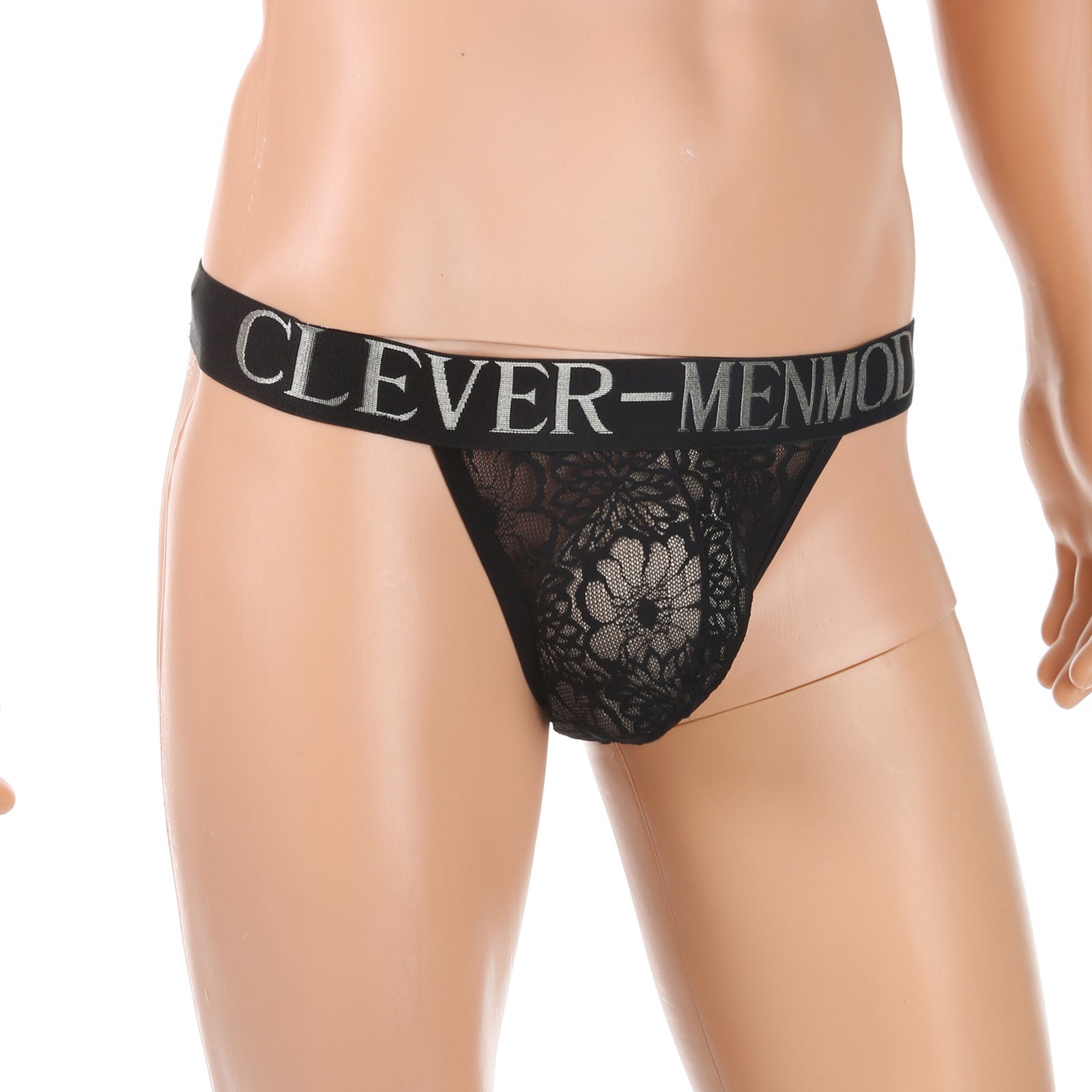 Mens Sexy Lace Low-Rise Thong With Butt-Exposing Design