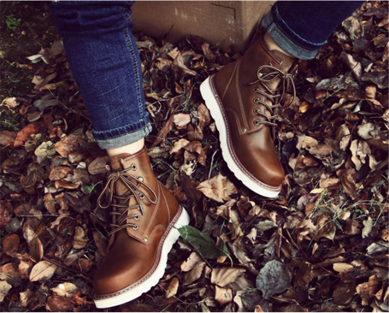 Cowhide Leather Martin Boots Men's Autumn And Winter Plus Cashmere To Keep Warm