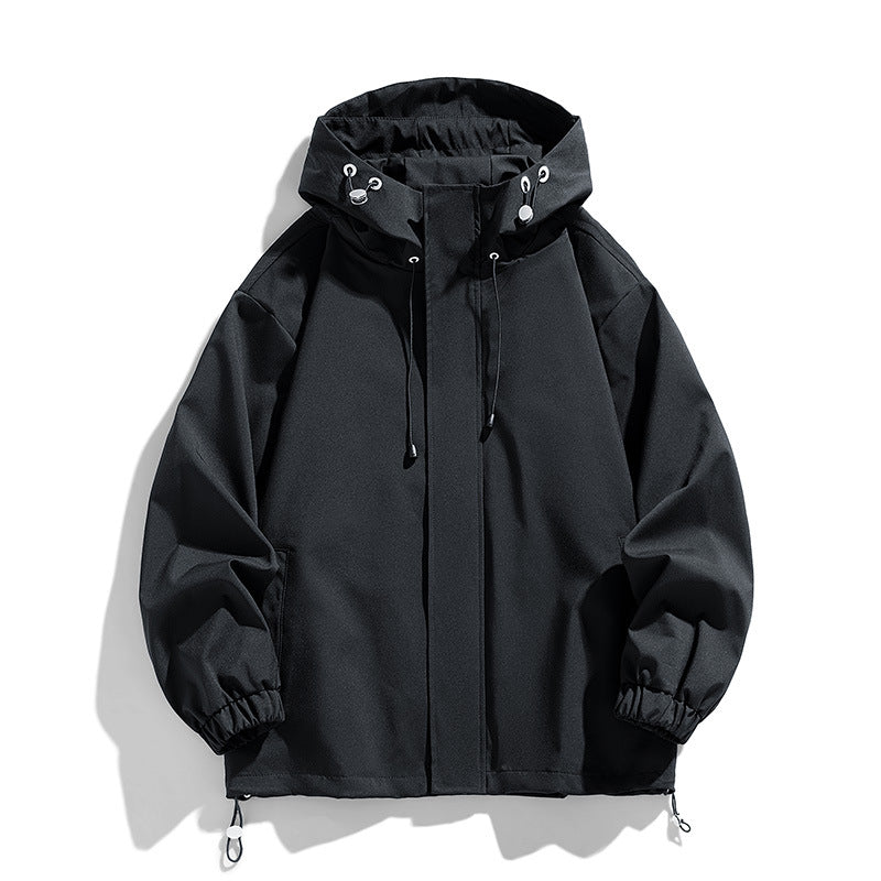 Men's Sports Casual Shell Jacket Solid Color Loose Hooded Climbing Jacket