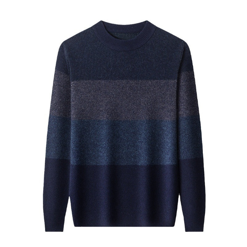 Middle-aged Worsted Round Neck Striped Casual Thick Sweater
