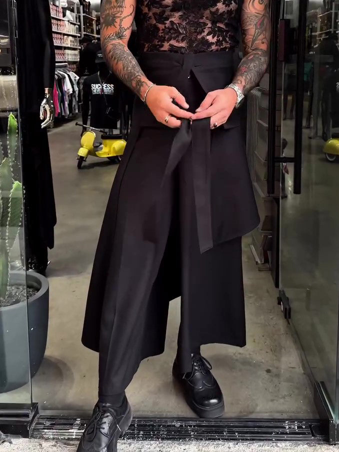 Men's Casual Strappy Solid Color Wide-leg Pants