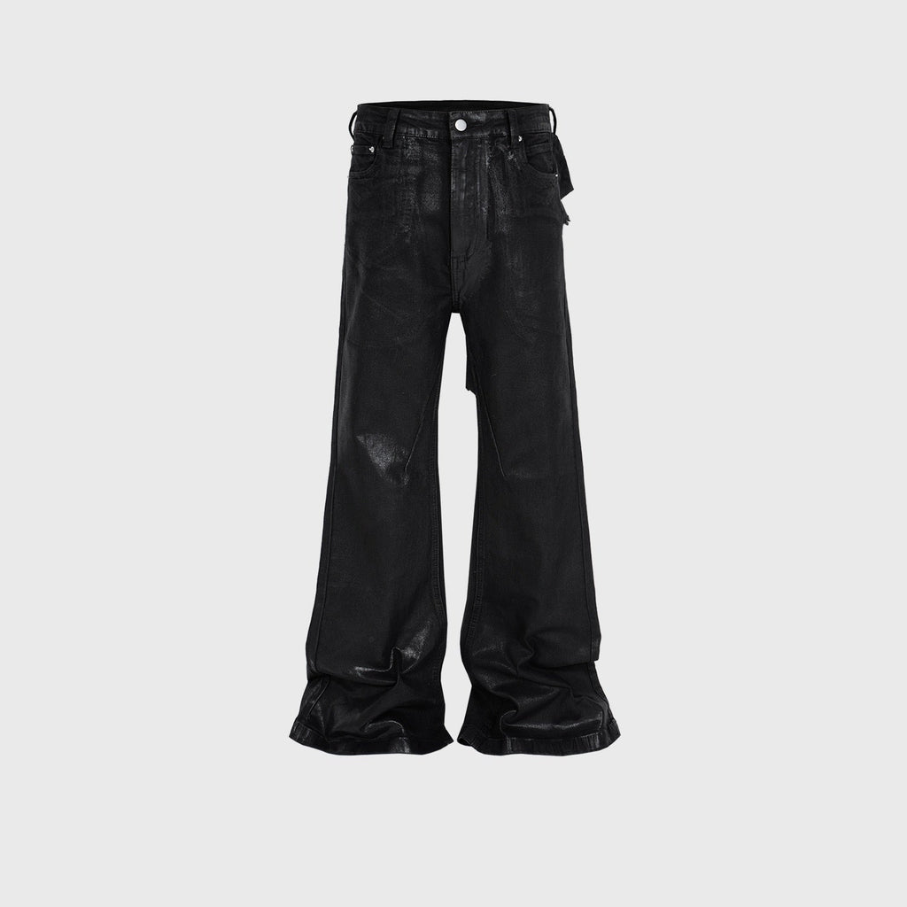 Men's Vinyl Coated Bootcut Trousers Stitching Damaged Jeans