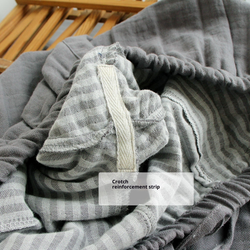 Men's Solid Color Pajama Pants Cotton Double-layer Gauze Loose