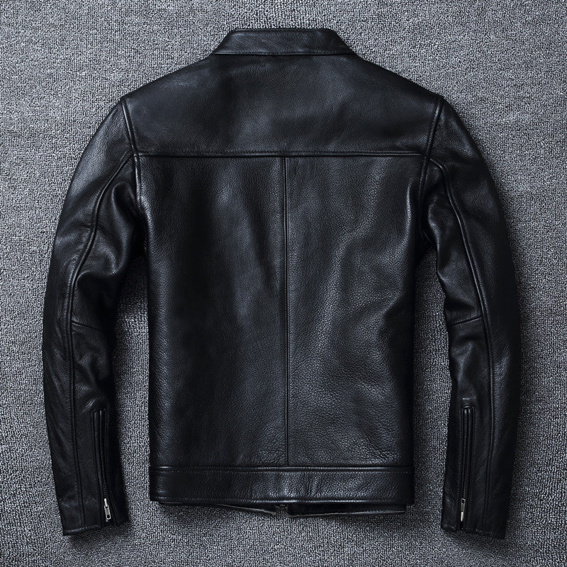 Men's Stand Collar Retro First Layer Cowhide Coat Jacket