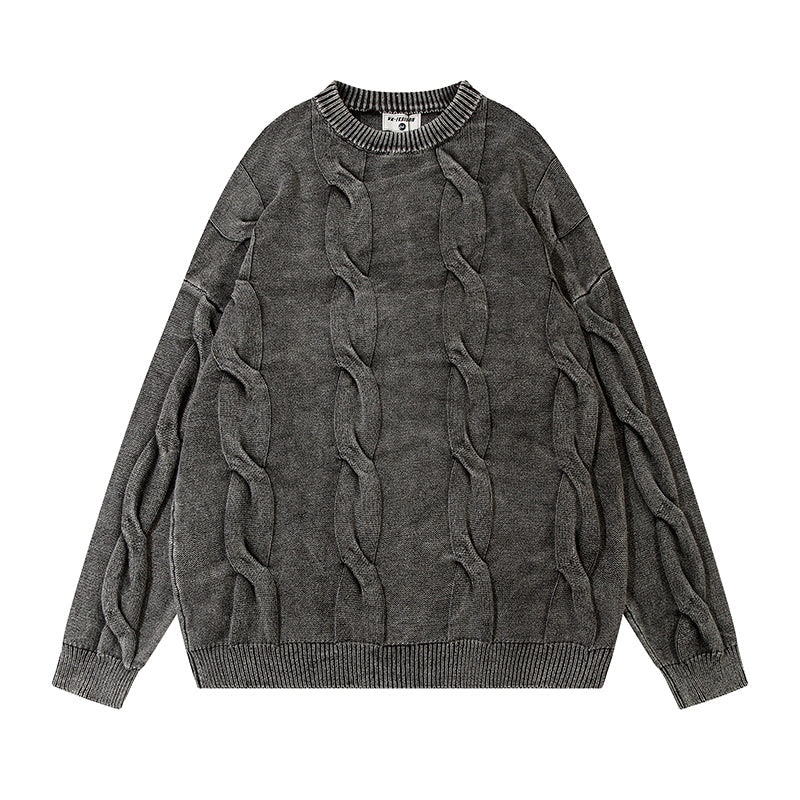 Washed And Worn  Men's Autumn And Winter Loose Casual Long Sleeves Twisted Twist Round Neck Sweater Idle Style