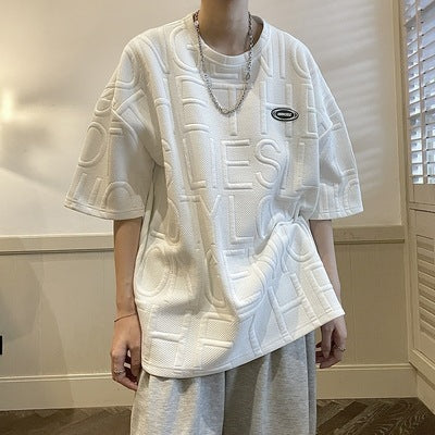 Summer Three-dimensional Letter Men's Short Sleeve Loose Retro t-shirt