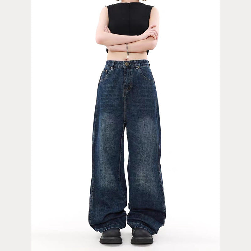Retro Wide Leg Straight Jeans Loose High Waist Trousers
