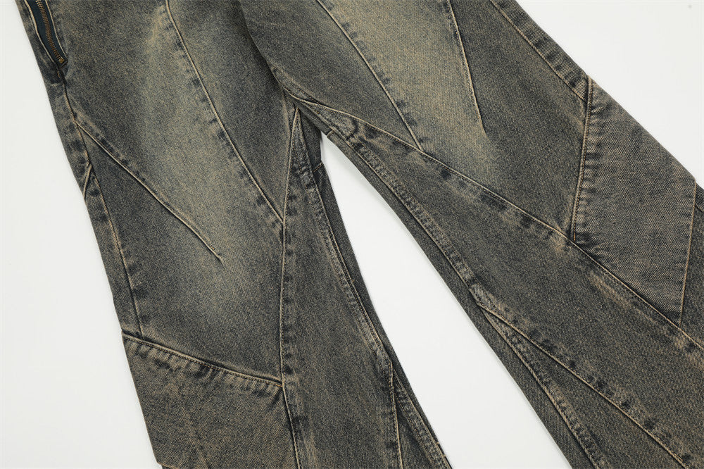Men's Patchwork Irregular Skinny Jeans Washed