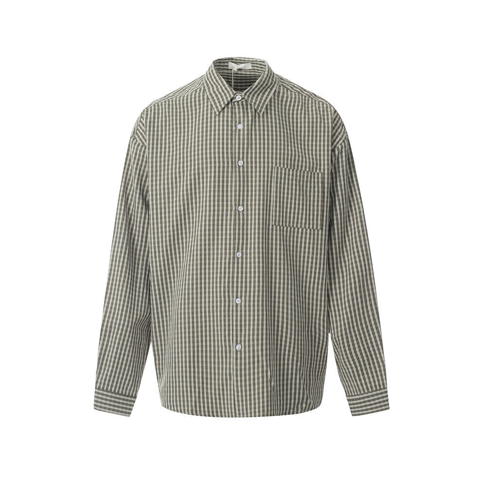 Men's Spring And Autumn Japanese Style Simple Plaid Long-sleeved Shirt