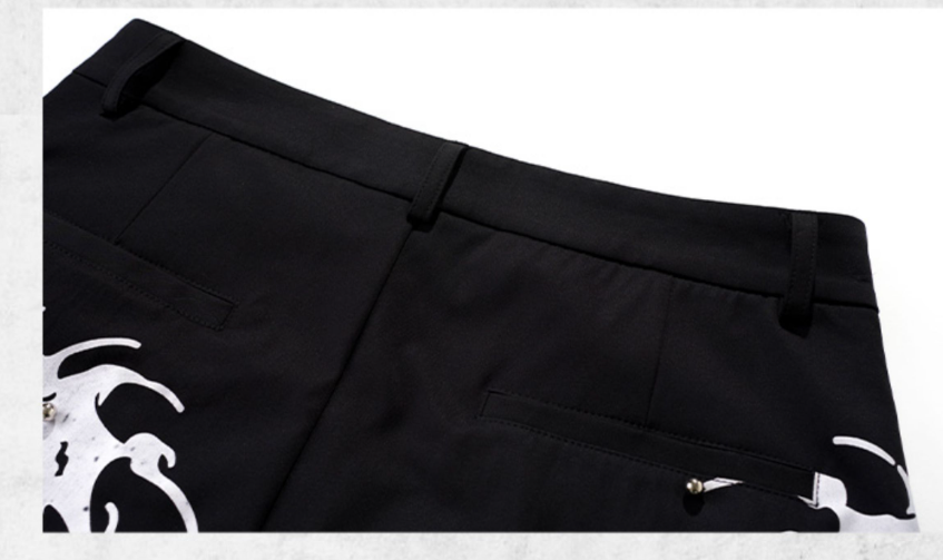 Rivet Snake-shaped Backbone Printed Black Suit Pants