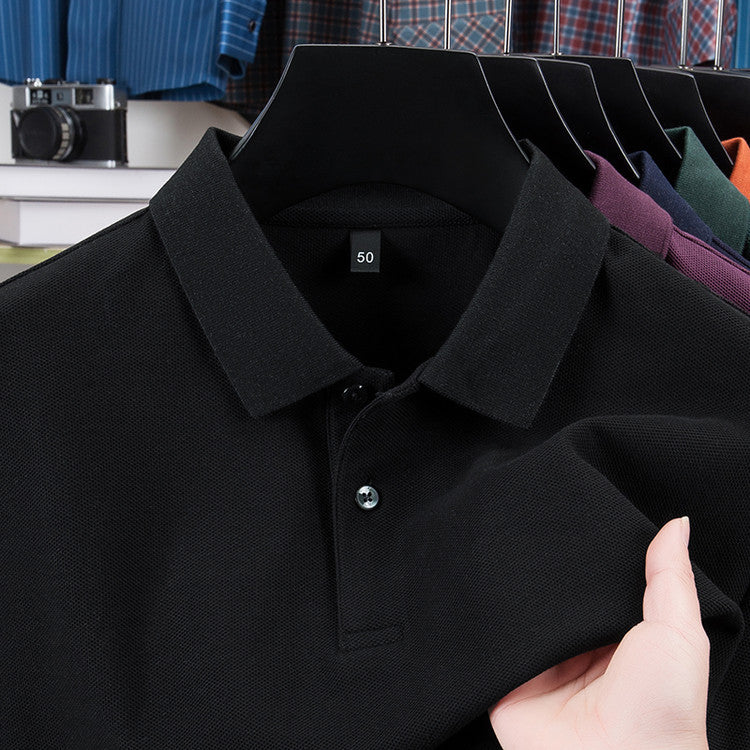 Casual Polo Collar Pure Color Mercerized Cotton Men's Short Sleeve