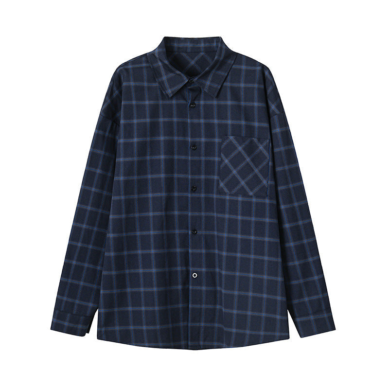 Autumn New Casual Large Size Long Sleeve Plaid Lapel Loose Shirt Coat