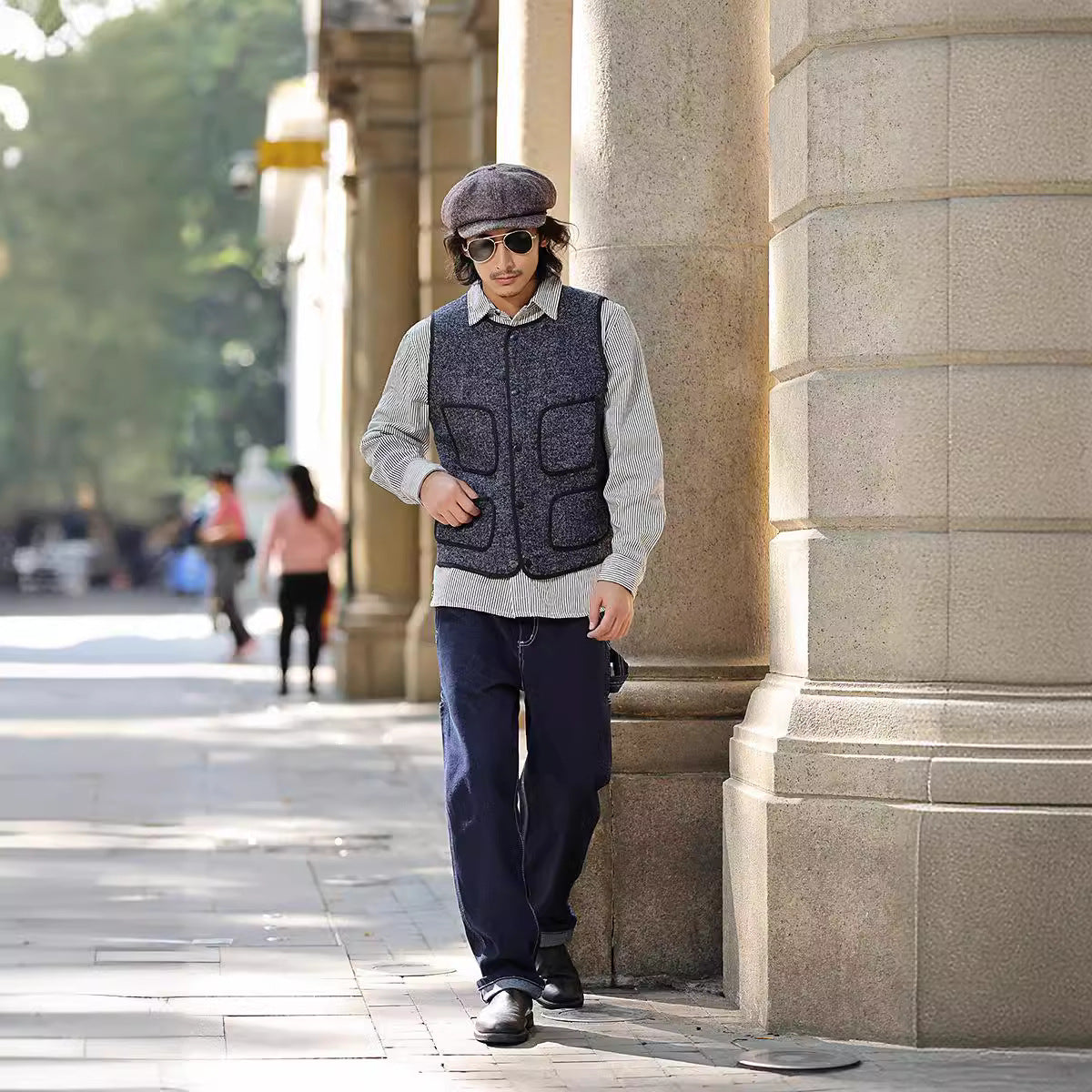 Men's Multi-pocket Striped Outdoor Primary Color Jeans